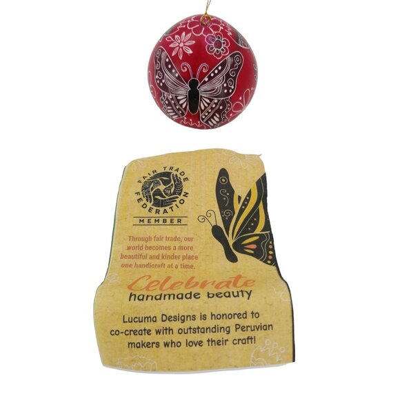 Lucuma Designs Butterfly Gourd Ornament Handcrafted By Artist in Peru with Box - Picture 2 of 8
